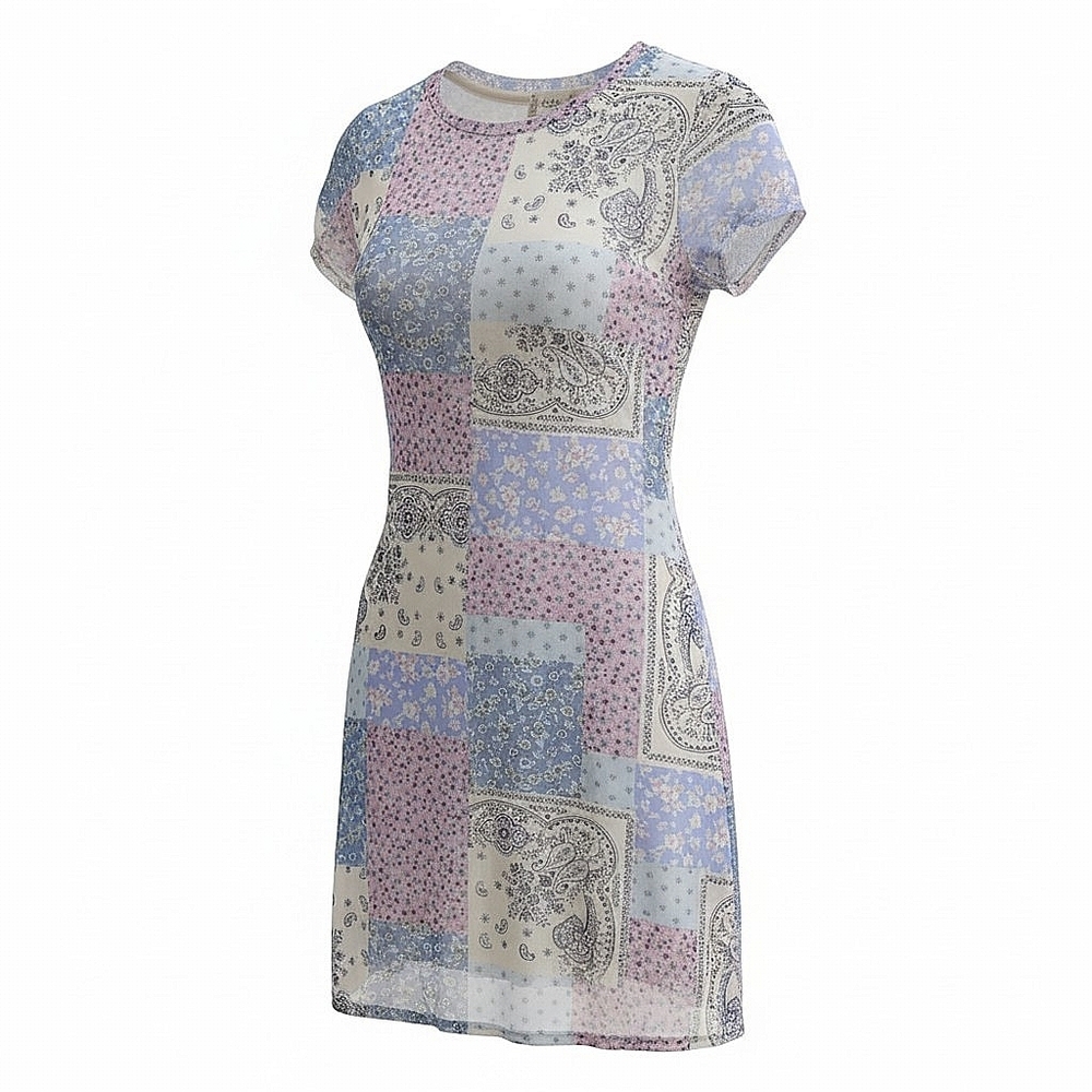 NEW! Altard State Patchwork Print Short Sleeve Dress in Pastel Blue and Pink
